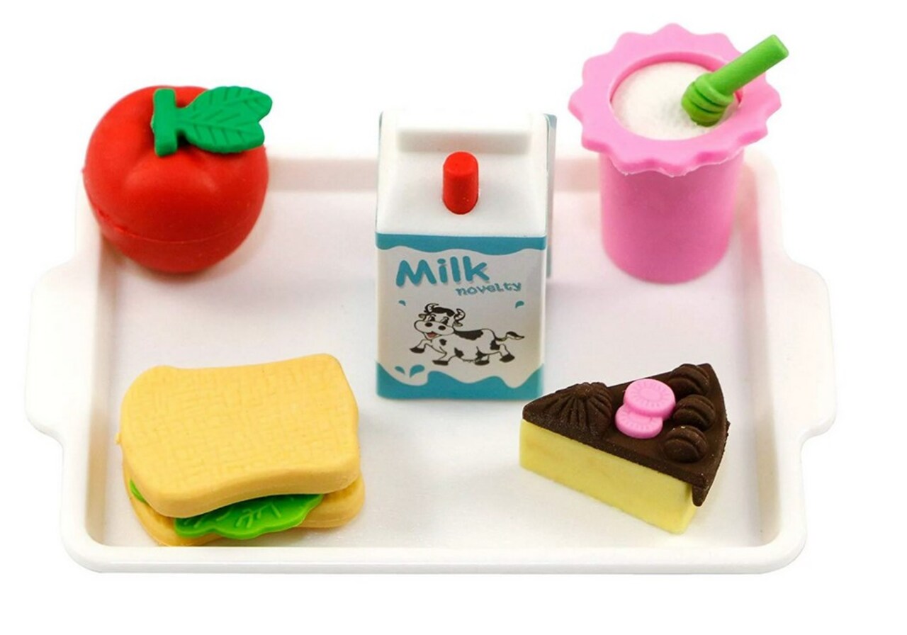 White Lunch Tray with Mini Eraser Food For 18 Inch Fashion Girl Dolls